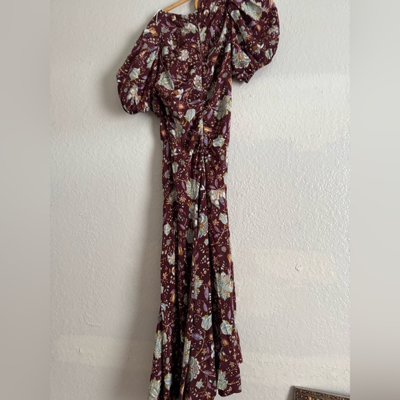 Ulla Johnson Heleen Ruched Silk Long Floral Print Midi Dress - Picture 9 of 9